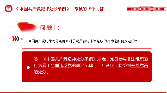 《中国共产党纪律处分条例》常见的15个问答党课讲稿+PPT课件